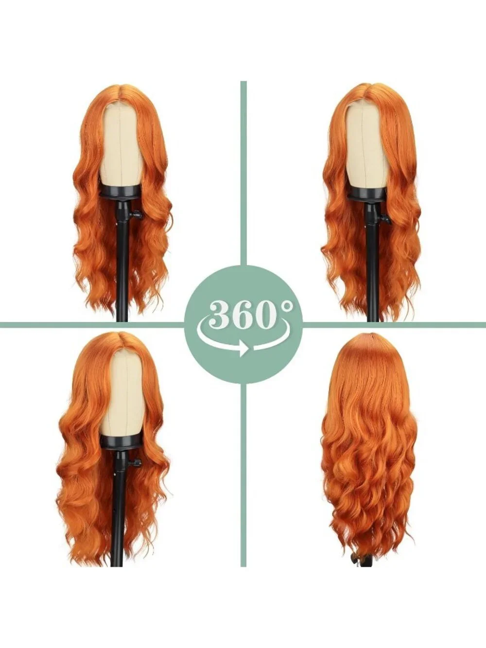 Women's Orange 26 Inch Natural Synthetic Modern Long Curly Wavy Fiber Wigs